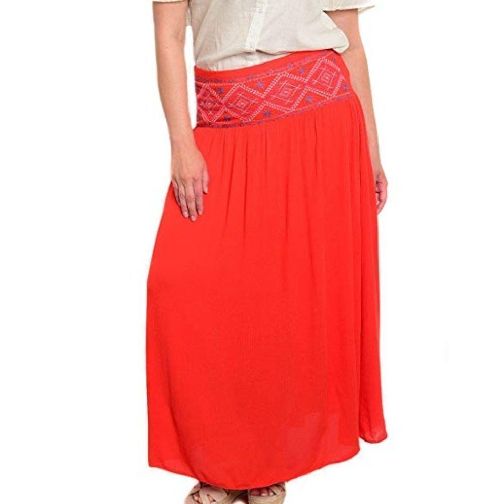 NEW Plus Size 1X Red Boho Lightweight Maxi Skirt Festival Colorful Flowy